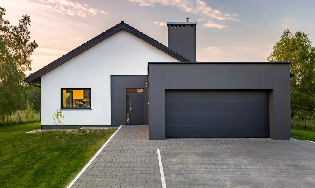 minimal house with simple garage door