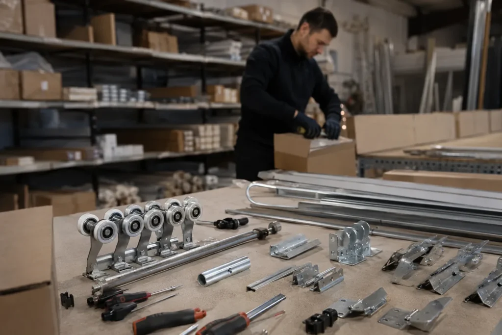 Garage Door Supplier in Chandler - AZ comparing carriage-style and insulated door samples at a residential driveway