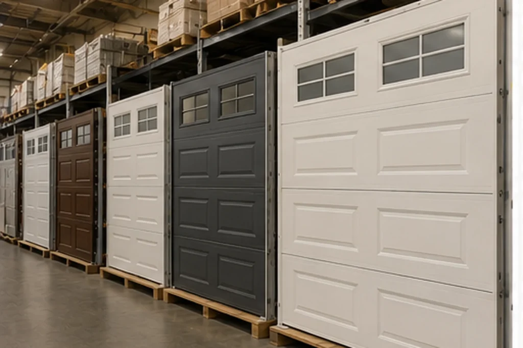Garage Door Supplier in Queen Creek - AZ comparing panel styles beside a newly built suburban garage